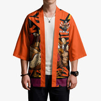 Custom Turkey Bowling Kimono with Cartoon Turkey Striker and Orange Geometric Pattern - Wonder Print Shop
