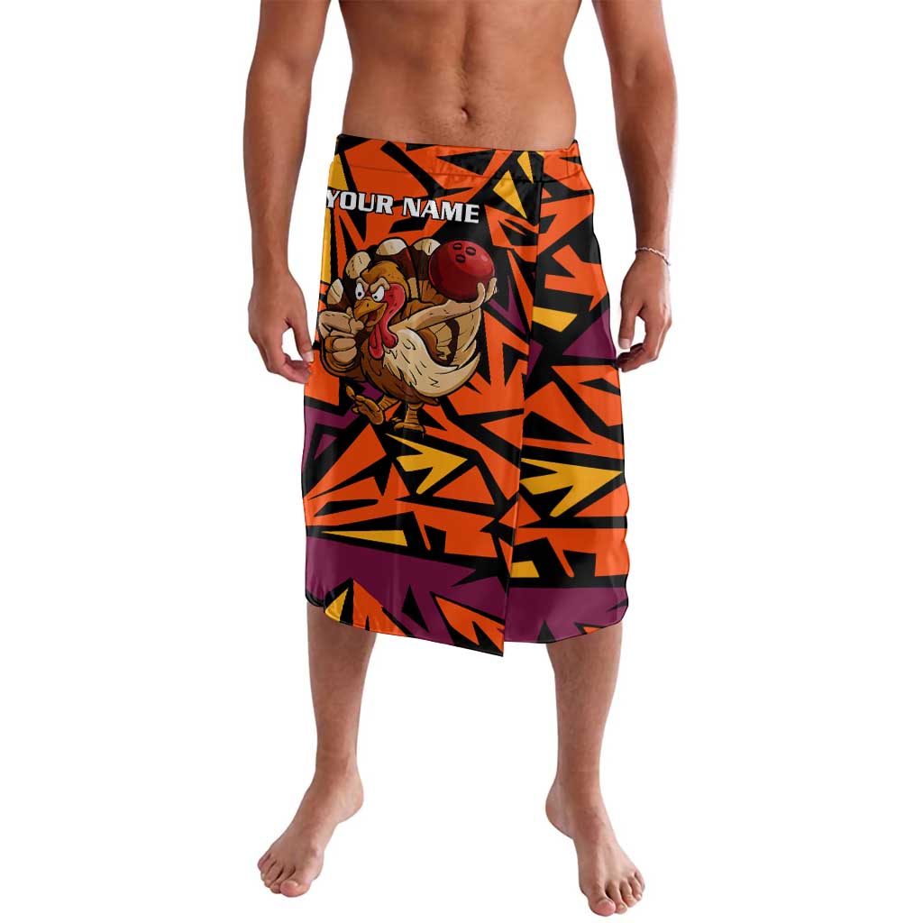 Custom Turkey Bowling Lavalava with Cartoon Turkey Striker and Orange Geometric Pattern - Wonder Print Shop