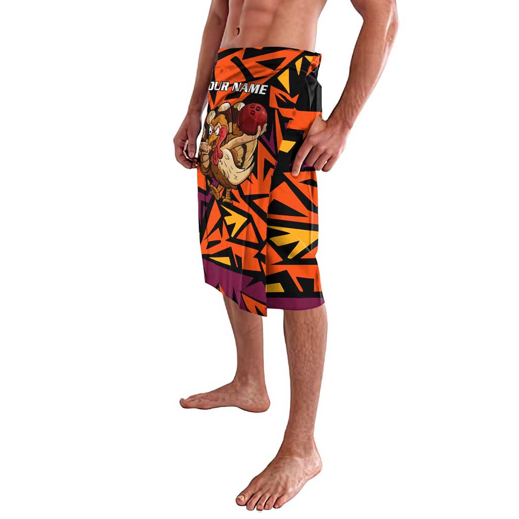 Custom Turkey Bowling Lavalava with Cartoon Turkey Striker and Orange Geometric Pattern - Wonder Print Shop