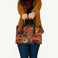 Custom Turkey Bowling Leather Bag with Cartoon Turkey Striker and Orange Geometric Pattern - Wonder Print Shop