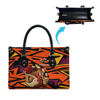 Custom Turkey Bowling Leather Bag with Cartoon Turkey Striker and Orange Geometric Pattern - Wonder Print Shop