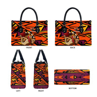 Custom Turkey Bowling Leather Bag with Cartoon Turkey Striker and Orange Geometric Pattern - Wonder Print Shop
