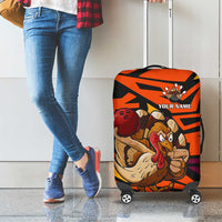 Custom Turkey Bowling Luggage Cover with Cartoon Turkey Striker and Orange Geometric Pattern - Wonder Print Shop