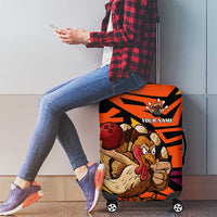 Custom Turkey Bowling Luggage Cover with Cartoon Turkey Striker and Orange Geometric Pattern - Wonder Print Shop