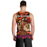 Custom Turkey Bowling Men Tank Top with Cartoon Turkey Striker and Orange Geometric Pattern - Wonder Print Shop