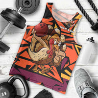 Custom Turkey Bowling Men Tank Top with Cartoon Turkey Striker and Orange Geometric Pattern - Wonder Print Shop