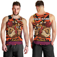 Custom Turkey Bowling Men Tank Top with Cartoon Turkey Striker and Orange Geometric Pattern - Wonder Print Shop