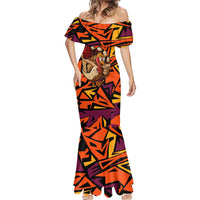 Custom Turkey Bowling Mermaid Dress with Cartoon Turkey Striker and Orange Geometric Pattern - Wonder Print Shop