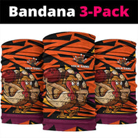 Custom Turkey Bowling Neck Gaiter with Cartoon Turkey Striker and Orange Geometric Pattern - Wonder Print Shop