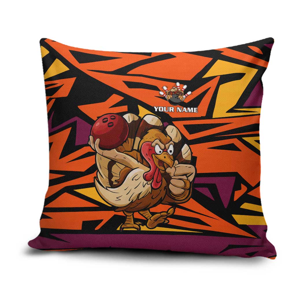 Custom Turkey Bowling Pillow Cover with Cartoon Turkey Striker and Orange Geometric Pattern - Wonder Print Shop