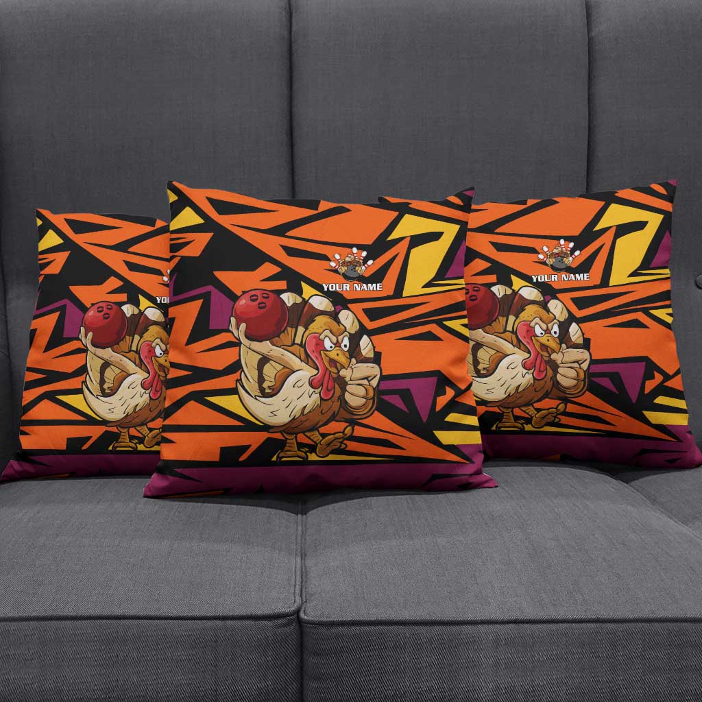 Custom Turkey Bowling Pillow Cover with Cartoon Turkey Striker and Orange Geometric Pattern - Wonder Print Shop