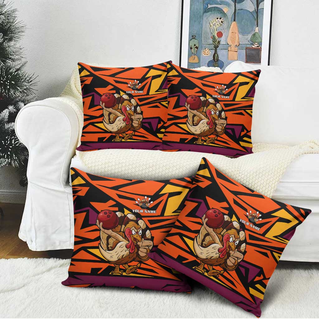 Custom Turkey Bowling Pillow Cover with Cartoon Turkey Striker and Orange Geometric Pattern - Wonder Print Shop