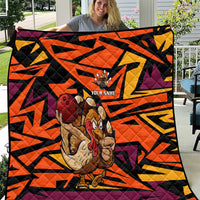 Custom Turkey Bowling Quilt with Cartoon Turkey Striker and Orange Geometric Pattern - Wonder Print Shop