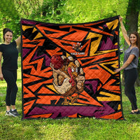 Custom Turkey Bowling Quilt with Cartoon Turkey Striker and Orange Geometric Pattern - Wonder Print Shop