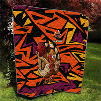 Custom Turkey Bowling Quilt with Cartoon Turkey Striker and Orange Geometric Pattern - Wonder Print Shop