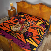 Custom Turkey Bowling Quilt with Cartoon Turkey Striker and Orange Geometric Pattern - Wonder Print Shop