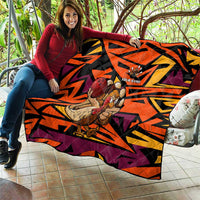 Custom Turkey Bowling Quilt with Cartoon Turkey Striker and Orange Geometric Pattern - Wonder Print Shop