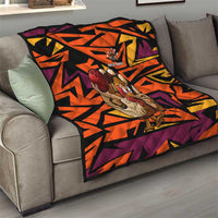 Custom Turkey Bowling Quilt with Cartoon Turkey Striker and Orange Geometric Pattern - Wonder Print Shop
