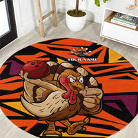 Custom Turkey Bowling Round Carpet with Cartoon Turkey Striker and Orange Geometric Pattern - Wonder Print Shop