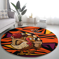Custom Turkey Bowling Round Carpet with Cartoon Turkey Striker and Orange Geometric Pattern - Wonder Print Shop