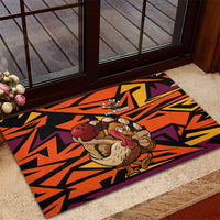Custom Turkey Bowling Rubber Doormat with Cartoon Turkey Striker and Orange Geometric Pattern - Wonder Print Shop