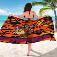 Custom Turkey Bowling Sarong with Cartoon Turkey Striker and Orange Geometric Pattern - Wonder Print Shop