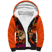 Custom Turkey Bowling Sherpa Hoodie with Cartoon Turkey Striker and Orange Geometric Pattern - Wonder Print Shop