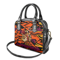 Custom Turkey Bowling Shoulder Handbag with Cartoon Turkey Striker and Orange Geometric Pattern - Wonder Print Shop