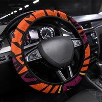 Turkey Bowling Steering Wheel Cover with Cartoon Turkey Striker and Orange Geometric Pattern - Wonder Print Shop
