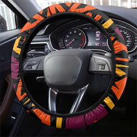 Turkey Bowling Steering Wheel Cover with Cartoon Turkey Striker and Orange Geometric Pattern - Wonder Print Shop