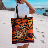 Custom Turkey Bowling Tote Bag with Cartoon Turkey Striker and Orange Geometric Pattern - Wonder Print Shop
