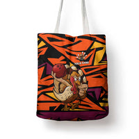 Custom Turkey Bowling Tote Bag with Cartoon Turkey Striker and Orange Geometric Pattern - Wonder Print Shop