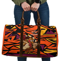 Custom Turkey Bowling Travel Bag with Cartoon Turkey Striker and Orange Geometric Pattern - Wonder Print Shop
