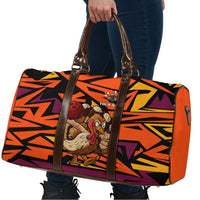 Custom Turkey Bowling Travel Bag with Cartoon Turkey Striker and Orange Geometric Pattern - Wonder Print Shop