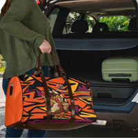 Custom Turkey Bowling Travel Bag with Cartoon Turkey Striker and Orange Geometric Pattern - Wonder Print Shop