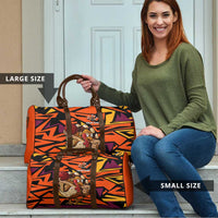 Custom Turkey Bowling Travel Bag with Cartoon Turkey Striker and Orange Geometric Pattern - Wonder Print Shop