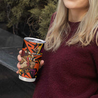 Custom Turkey Bowling Tumbler Cup with Cartoon Turkey Striker and Orange Geometric Pattern - Wonder Print Shop