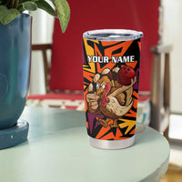 Custom Turkey Bowling Tumbler Cup with Cartoon Turkey Striker and Orange Geometric Pattern - Wonder Print Shop