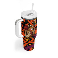 Custom Turkey Bowling Tumbler With Handle with Cartoon Turkey Striker and Orange Geometric Pattern - Wonder Print Shop