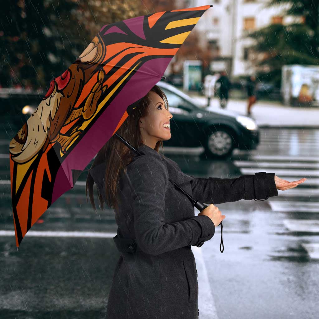 Custom Turkey Bowling Umbrella with Cartoon Turkey Striker and Orange Geometric Pattern - Wonder Print Shop