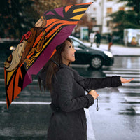 Custom Turkey Bowling Umbrella with Cartoon Turkey Striker and Orange Geometric Pattern - Wonder Print Shop