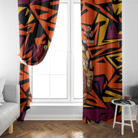 Custom Turkey Bowling Window Curtain with Cartoon Turkey Striker and Orange Geometric Pattern - Wonder Print Shop