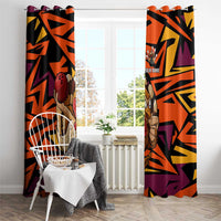 Custom Turkey Bowling Window Curtain with Cartoon Turkey Striker and Orange Geometric Pattern - Wonder Print Shop