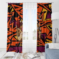 Custom Turkey Bowling Window Curtain with Cartoon Turkey Striker and Orange Geometric Pattern - Wonder Print Shop