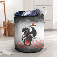 Custom Black Dragon Bowling Laundry Basket with Fiery Ball and Thunderstorm Lightning Pattern - Wonder Print Shop