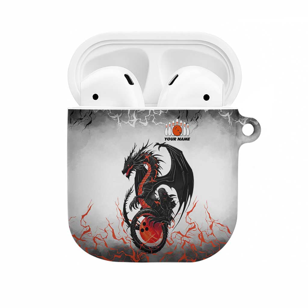 Custom Black Dragon Bowling AirPods Case with Fiery Ball and Thunderstorm Lightning Pattern - Wonder Print Shop