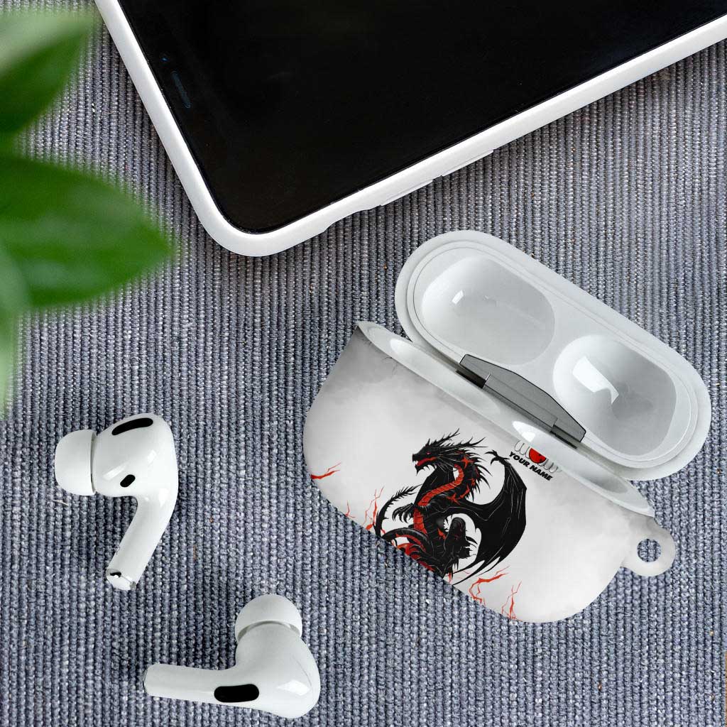 Custom Black Dragon Bowling AirPods Case with Fiery Ball and Thunderstorm Lightning Pattern - Wonder Print Shop