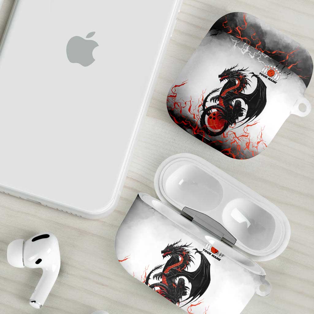 Custom Black Dragon Bowling AirPods Case with Fiery Ball and Thunderstorm Lightning Pattern - Wonder Print Shop