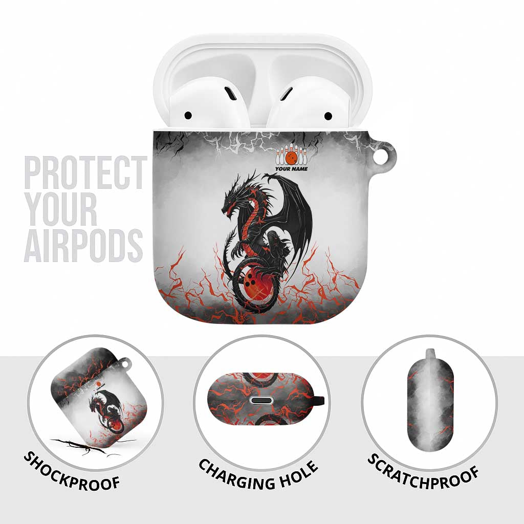 Custom Black Dragon Bowling AirPods Case with Fiery Ball and Thunderstorm Lightning Pattern - Wonder Print Shop
