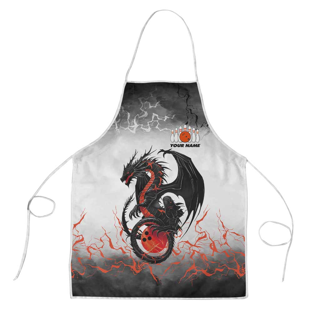 Custom Black Dragon Bowling Apron with Fiery Ball and Thunderstorm Lightning Pattern - Wonder Print Shop